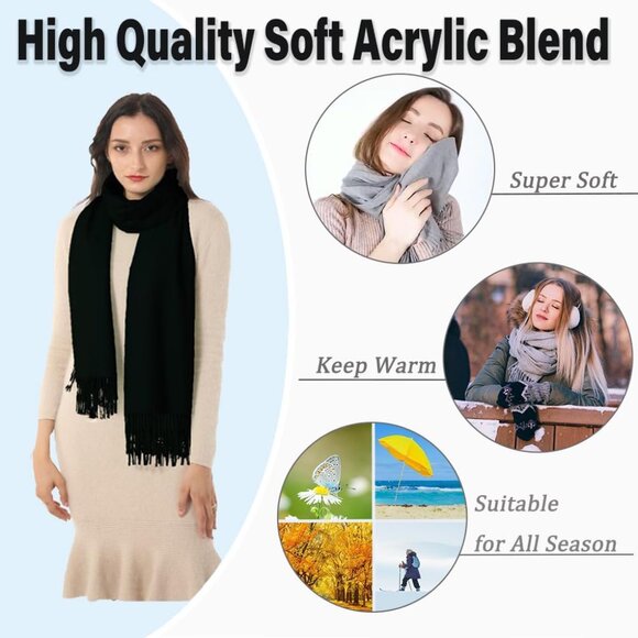 🆕 Women Black Evening Dress Wedding Pashmina Shawls Winter Warm Silky Scarves - Picture 2 of 6
